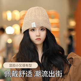 跨境针织渔夫帽女韩甜美百搭水桶毛线冷帽保暖护耳显脸小针织盆帽