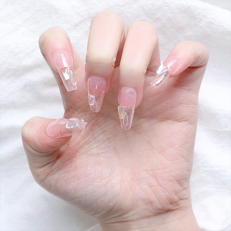 Manicura acabado Producto desmontaje desgaste pieza de uñas Internet celebridad hecho a mano gradiente europeo hielo transparente color nude estudiante novia de mediana longitud