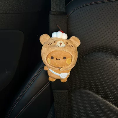 Seatbelt Shoulder Pad Anti-Neck: Seat belt shoulder pad - apple-bear-hat-bubu-black-shoulder-pads-hand-sewn
