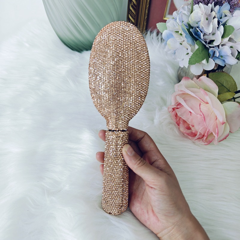 Alto aspecto champán diamante incrustado placa grande peine para las niñas, el hogar no duele el pelo masaje cojín de aire peine ins peluquería peine del pelo