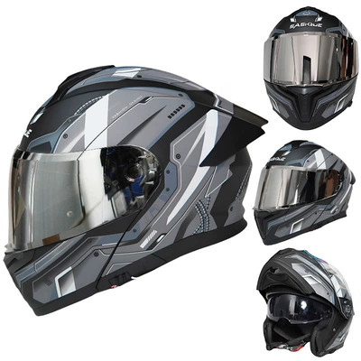 Motosiklet kaskı (dəbilqə) – for men, all-season universal electric - matte-gray-silver-plated-mirror-m-54-55