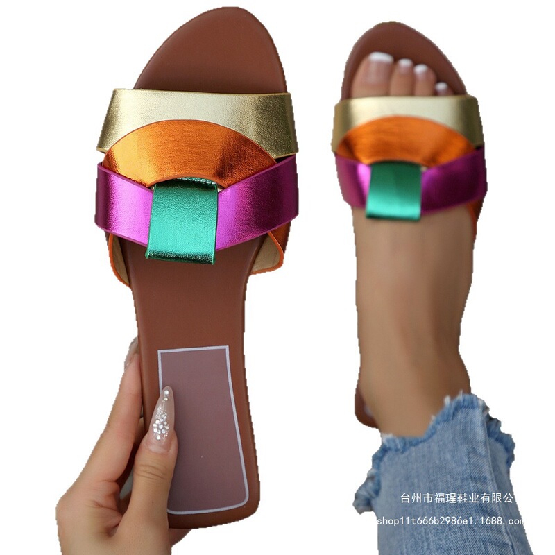 跨境大码拖鞋2025年夏季新款时尚百搭欧美风交叉平底拖鞋slippers|undefined