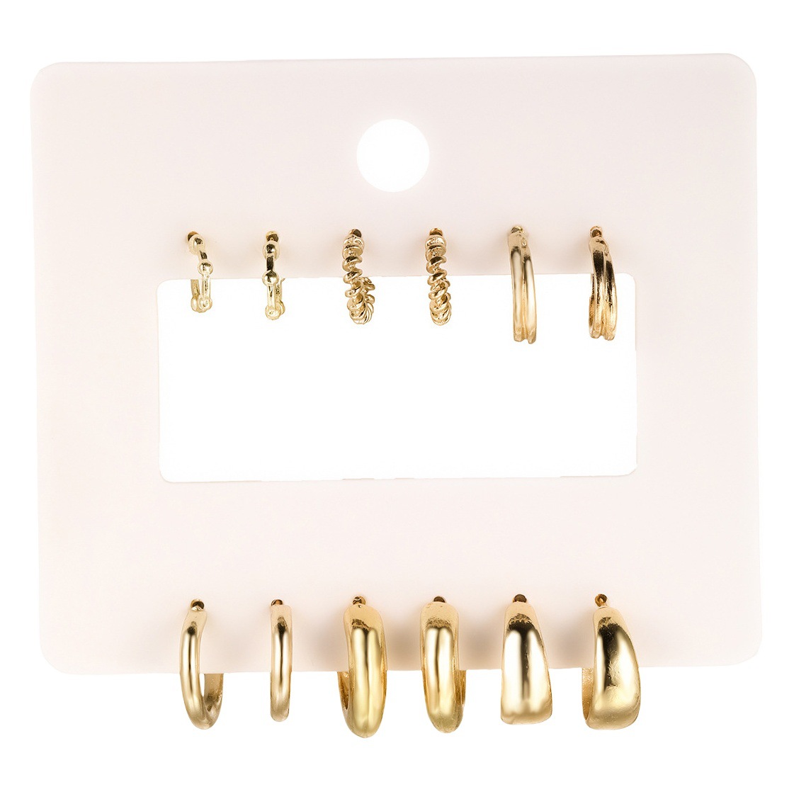C- shaped metal texture high-grade personalized earrings vintage twist earrings suit 6-piece set earrings