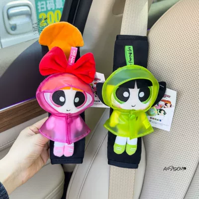 Sürətlər qutusu və əl tormozu başlıqları: Plush Doll Car Seat Belt - genuine-powerpuff-girls-shoulder-cover-black-velvet-pink-raincoat-floral-green-raincoat-fuzzy-two-pieces