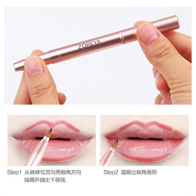 Zhuolya cepillo de maquillaje cepillo de brillo de labios dos en uno con tapa corrector cepillo de lápiz labial multifuncional portátil de doble cabeza cepillo de labios retráctil