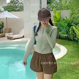 纯欲修身防晒开衫高腰短款显高显瘦长袖分体三件套泳衣女+沙滩裤