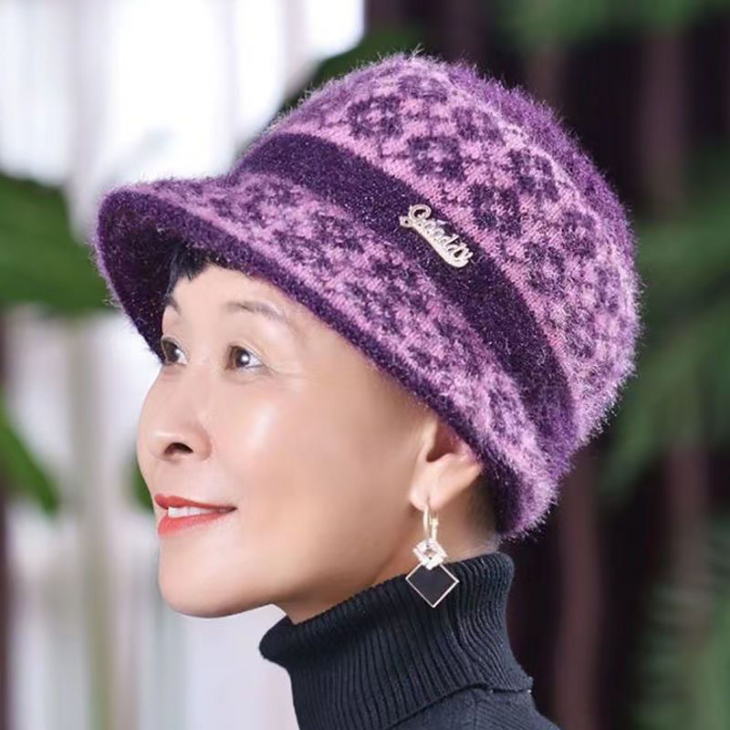 妈妈帽子冬季加绒中老年女加厚奶奶保暖盆帽洋气毛线帽老人针织帽|undefined