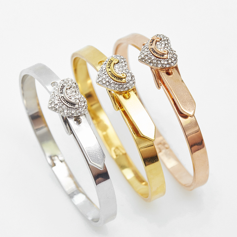 European and American hipster personality full Diamond Love horseshoe buckle can be opened bracelet simple ins cold style belt buckle jewelry
