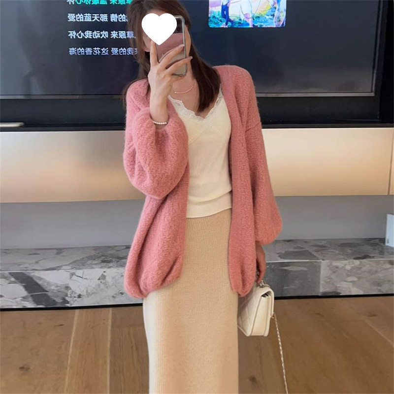 软糯韩系慵懒风气质毛衣外套女秋冬宽松大码洋气感针织开衫女|undefined