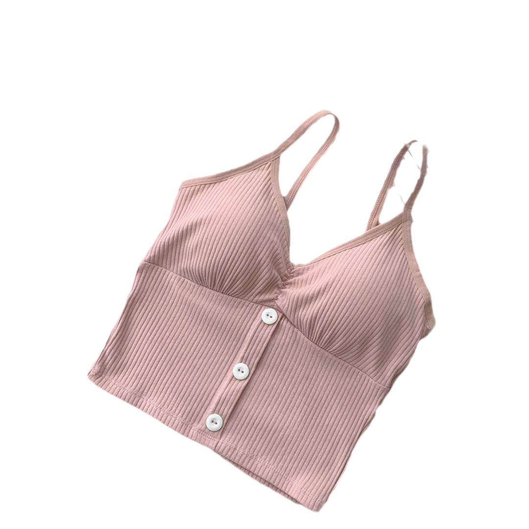 2079 # nuevo estilo coreano color sólido del botón camisola de la muchacha interior y exterior desgaste Delgado sin mangas Top moda