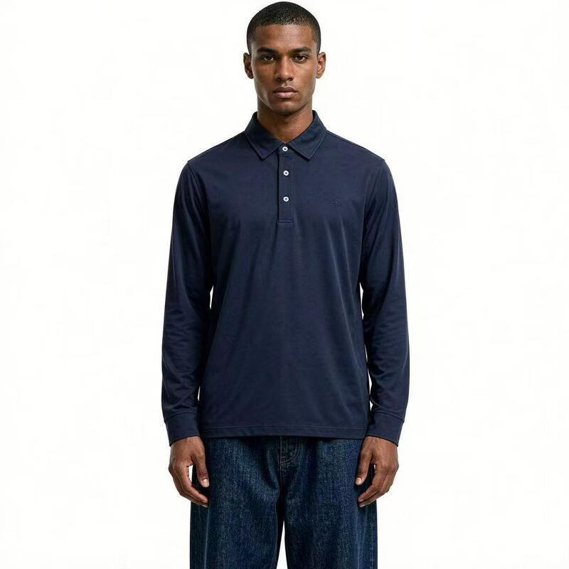 Cross-border Amazon foreign trade trendy brand LP authentic solid color shirt collar men's long-sleeve loose polo shirt top Cross-border Amazon foreign trade trendy brand LP authentic solid color shirt collar men's long-sleeve loose polo shirt top