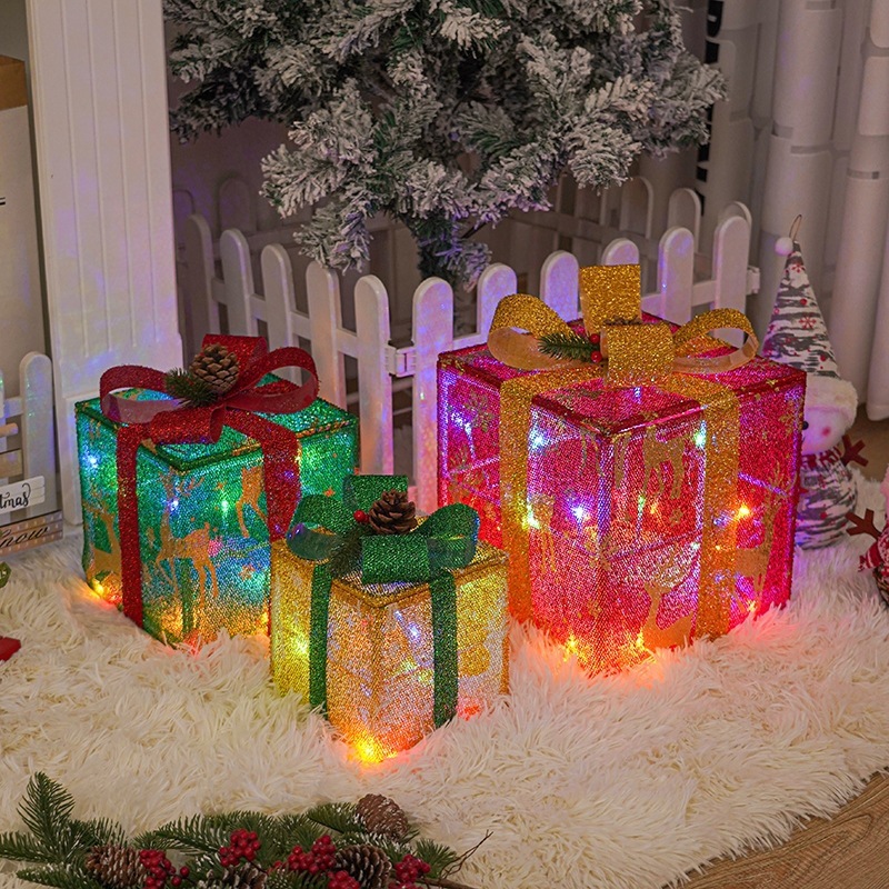 新しいクリスマスギフトボックス3点セット クリスマスギフトボックス 誕生日パーティー ライトデコレーション小道具 クリスマスライト ギフトオーナメント|undefined