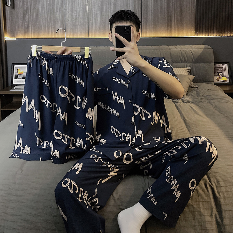 Pijama de verano de alta sensación de seda de hielo de tres piezas conjunto de manga corta estudiantes adolescentes ropa de casa de seda