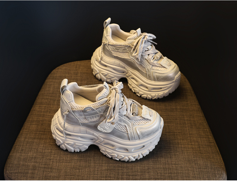 Giày sneaker nữ đế dày tăng chiều cao 9 cm phong cách dad sneaker — Tro thô chi tiết 5