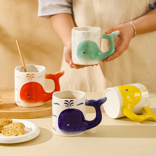 Cartoon Cute Hand-painted Whale Ceramic Mug Creative Office Tea Cup Home Breakfast Milk Coffee Cup