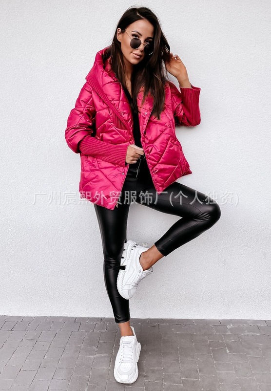 2025独立站毛衣拼接大翻领棉服女新款时尚流行机车炸街高级感外套|undefined