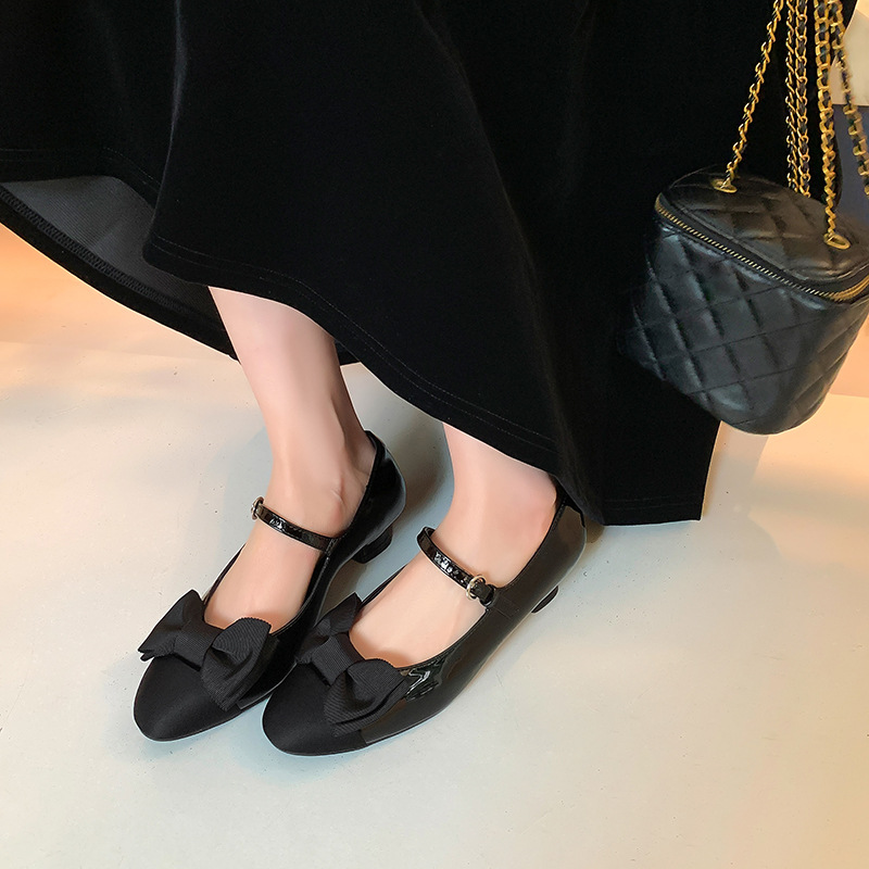 Zapatos Mary Jane con Correa y Punta Redonda para Mujer, Estilo Coreano, Novedad de Primavera 2025, con Lazo Dulce, Estilo Influencer