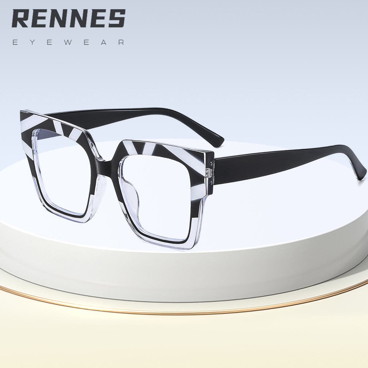 2024 Tendencia europea y americana, marco grande, cuadrado, color a juego, espejo plano anti-luz azul, el mismo estilo, gafas de marco de miopía sin maquillaje