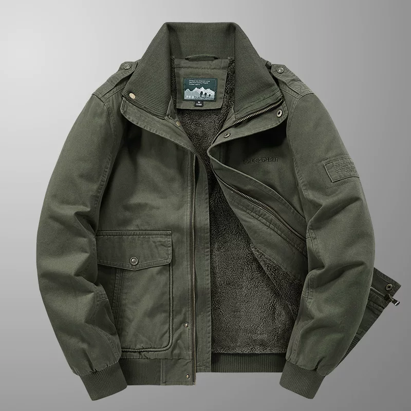 Demi‑season warm down jacket (men), oversized, fleece‑lined