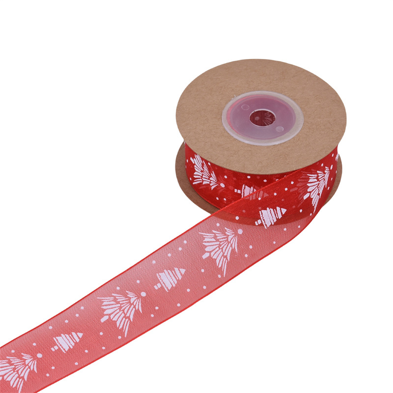 Navidad transfronteriza ribbon decoración de pastel impresa ribbon de árbol de Navidad gaza caja de regalo material ramo