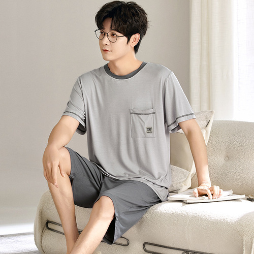 New Modale Men's Summer Ice Cool Thin Large Size Short Sleeve Shorts Outerwear Home Set