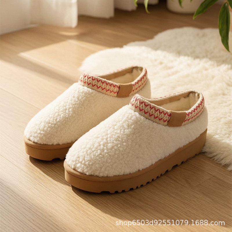 New Cross-Border Ethnic Style Women's Tasman Woven Lace Wool Cotton Slip-On Loafers Plush Warm Shoes