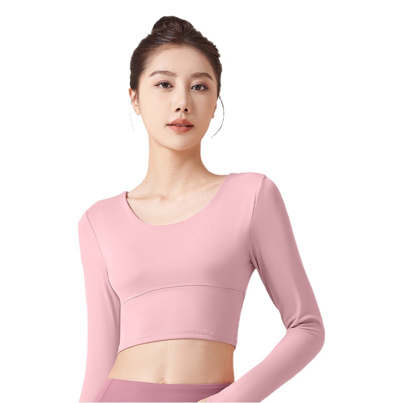 Juyitang-ropa de yoga con espalda cruzada para mujer, tops deportivos sin sujetador, adelgazante, fitness, yoga, manga larga