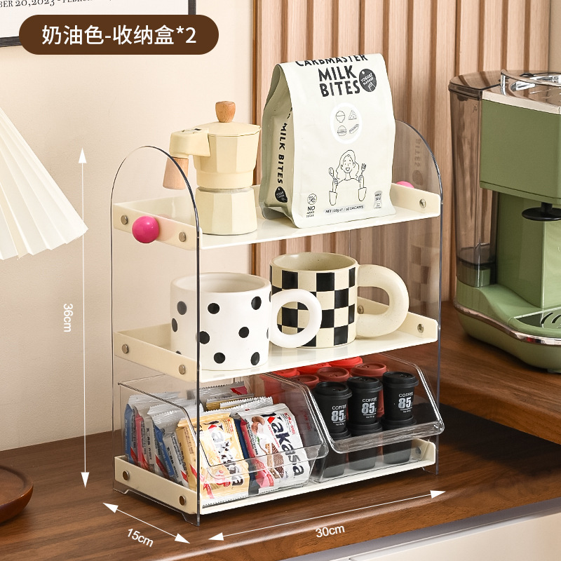 中世スタイルのデスクトップ収納ラック多層ティーバッグラックキッチンウォーターカップ収納ラック引き出し型排水ラックコーヒーカップラック|undefined