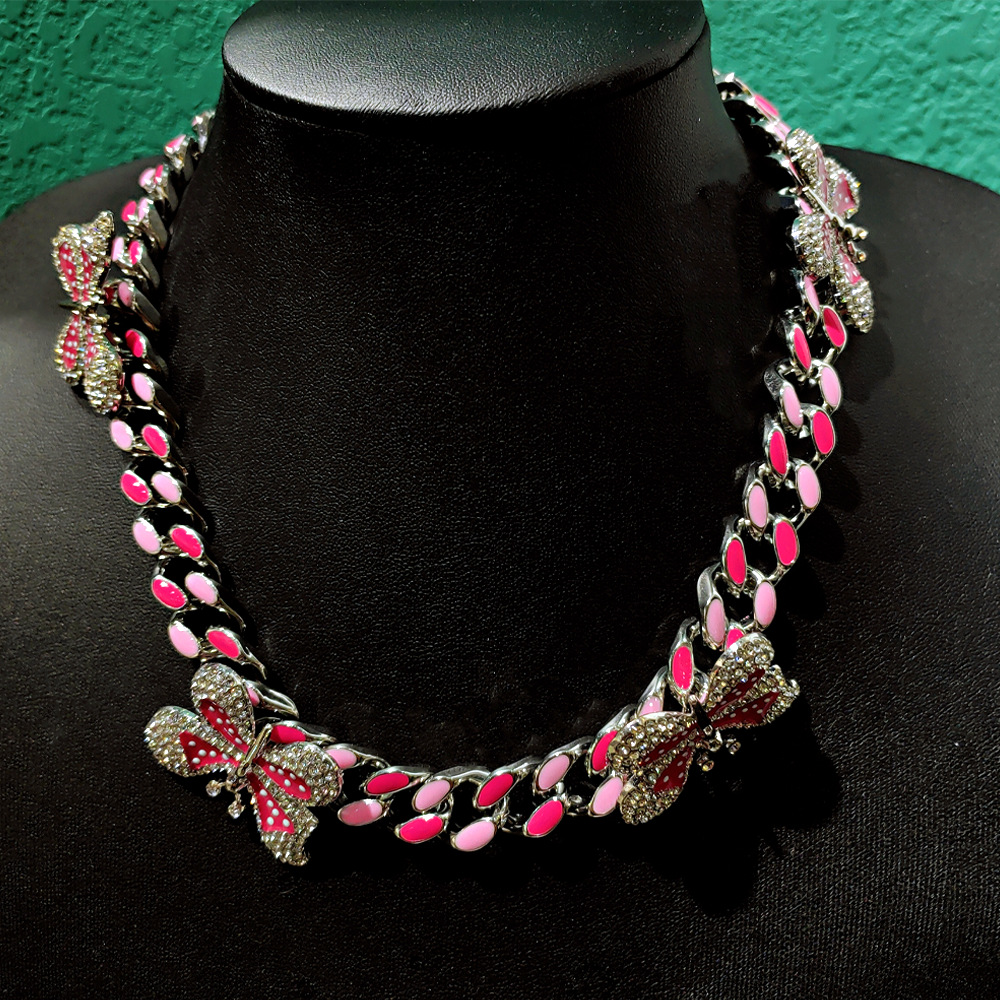 Retro Color Block Butterfly Alloy Rhinestone Enamel Womenu0027S Necklace 1 Piece