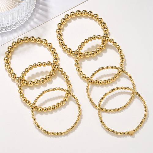 Euramerican Cross-border Accessory Ins Simple CCB Bead Bracelet Set of 7 Pieces Fashion Round Bead Elastic Bracelet Accessory