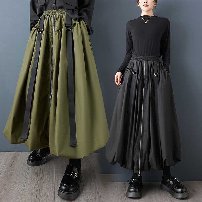 Actual Shot of the New Niche Design Zipper Splicing High-Waist Slimming Elastic Skirt Casual Fashion Versatile Flower Bud Skirt