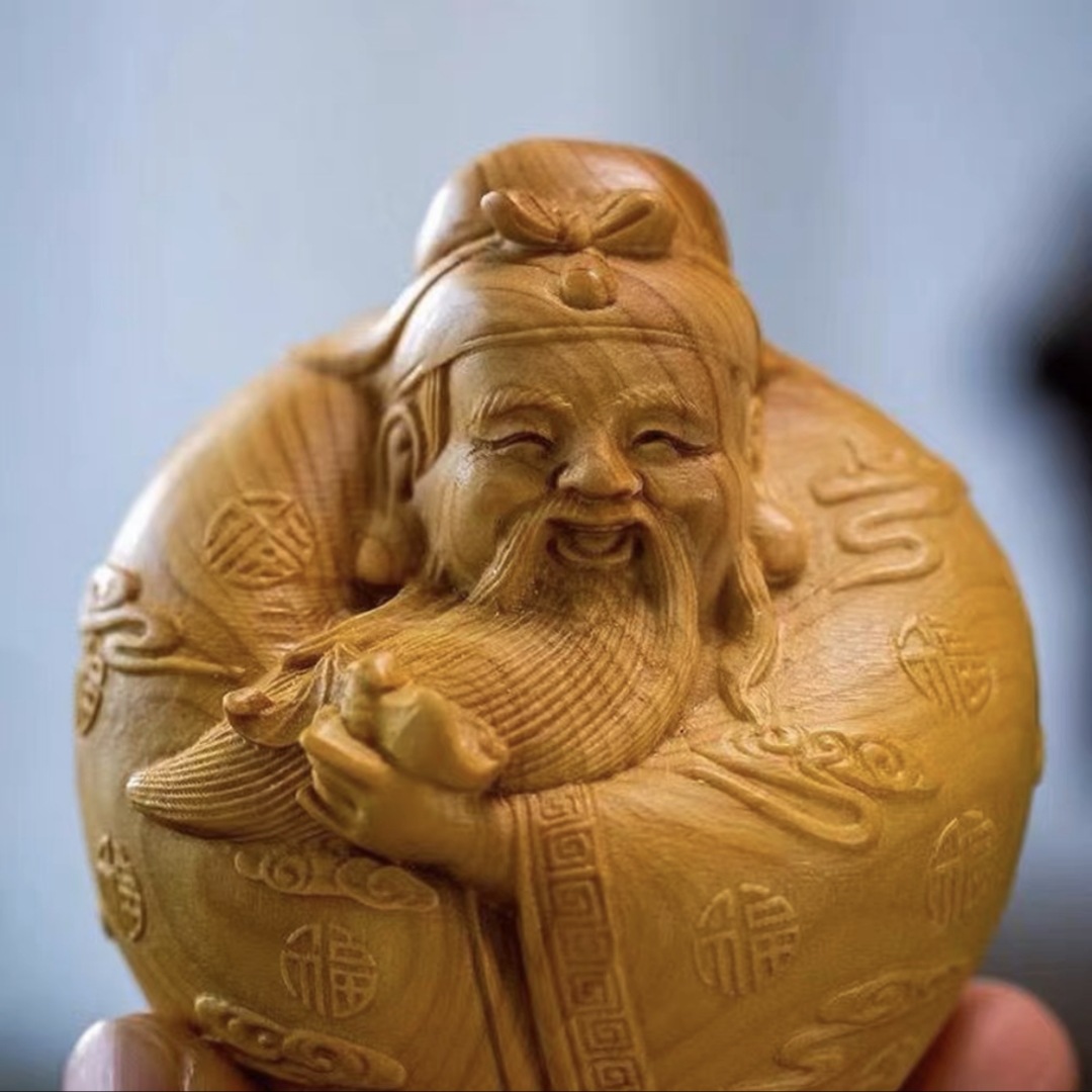 Fuxuo Sumsung Zhifu acantilado artesanía tallada de madera sólida Dios de la fortuna Fuxuo Sumsung decoración tradicional de la casa