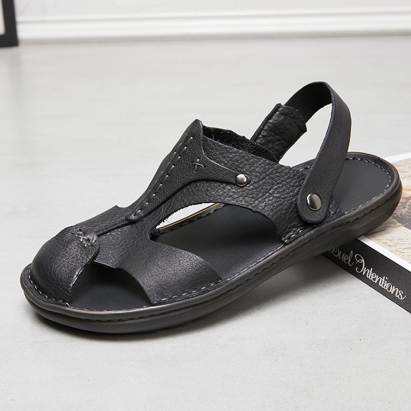 Hand-Sewn Genuine Leather Men's Closed-Toe Sandals 2026 Summer Cool Comfortable Soft Durable Men's Shoes Wholesale from Manufacturer