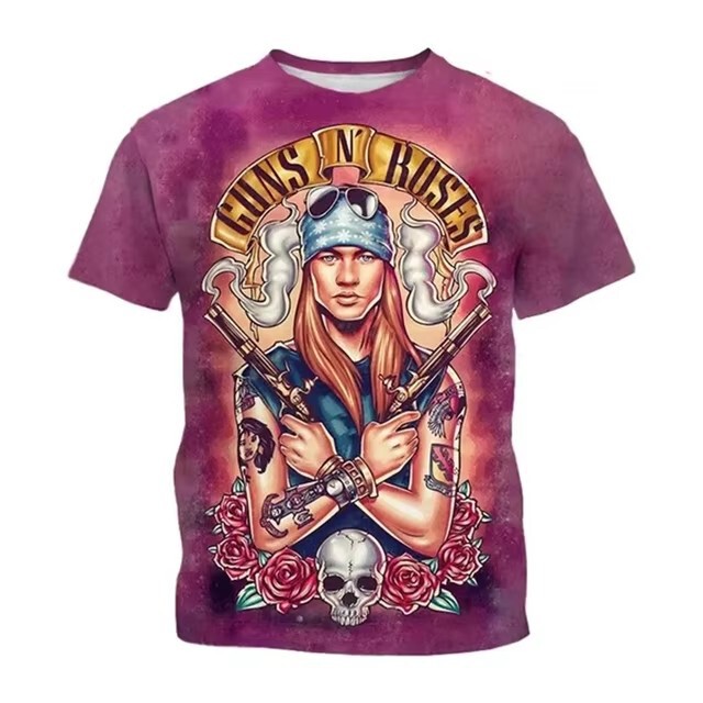 New Guns and Roses T-shirt Rock Band Skull 3D Digital Print Unisex 2024 Cross Border Hot Sale