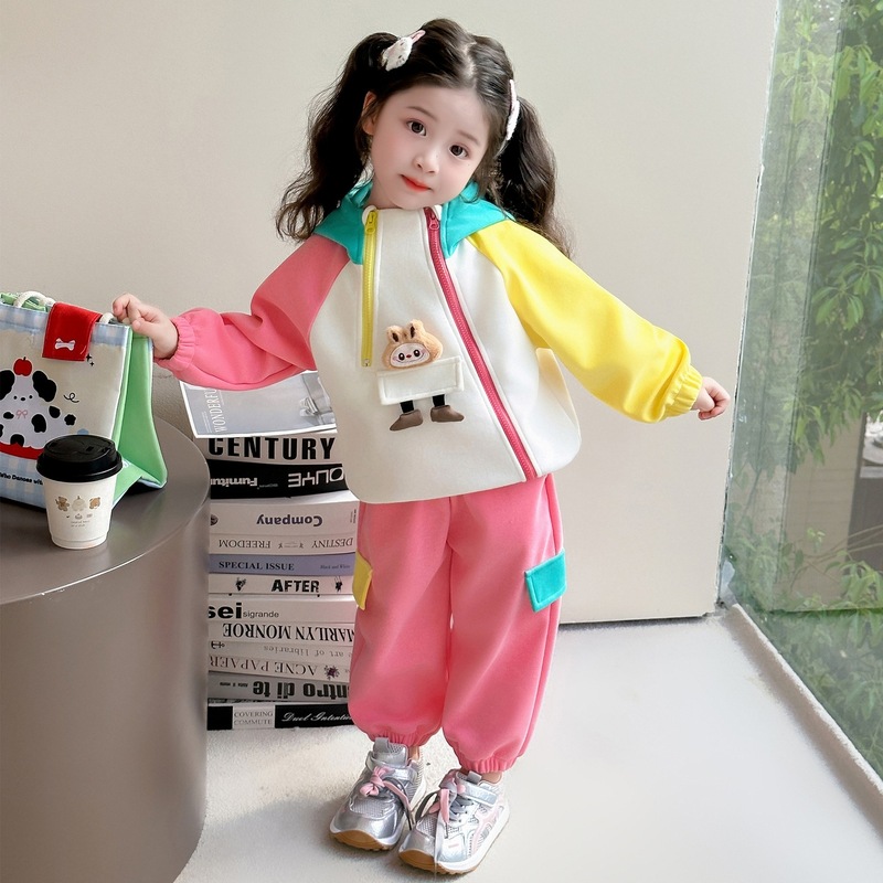 女小童套装秋装2025新款洋气儿童卡通拼色套装宽松休闲小童两件套|undefined
