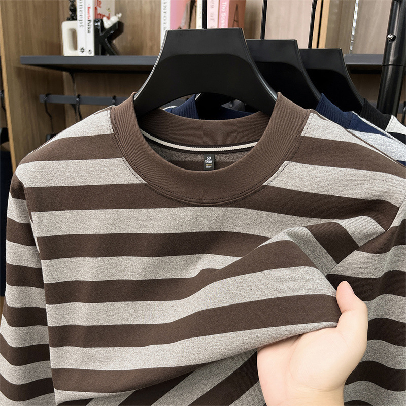 Cross-border AliExpress autumn and winter striped men's sweatshirt, Korean style men's round neck plus size knitted pullover sweater men's clothing