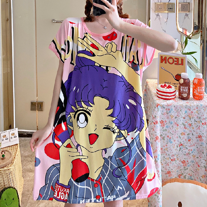 Ventas directas de la fábrica una variedad de pijamas camisón de las mujeres Vestido de manga corta suelta de dibujos animados de verano transfronterizo Comercio exterior al por mayor Sudeste de Asia