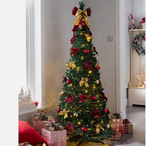 Pre-lit Pop Up Christmas Tree Decorated with Baubles Bow LED