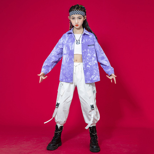 Children girls boys Purple hip-hop Rapper street dance costumes boys and girls hip hop Gogo dancers dance outfits children's model catwalk performance clothes