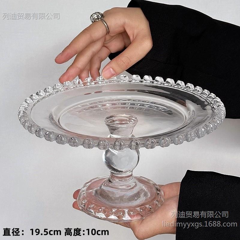 Serie de platos de vidrio de frutas de borde de amor coreano de estilo ins, platos de postres transparentes para el hogar, platos para pasteles, platos para ensaladas image 9