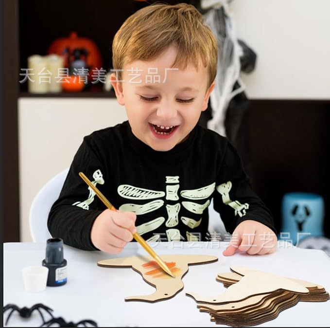 Nuevo producto creativo sombrero de bruja de Halloween sin terminar decoración pieza de madera niño de bricolaje pintura creativa decoración pieza de madera