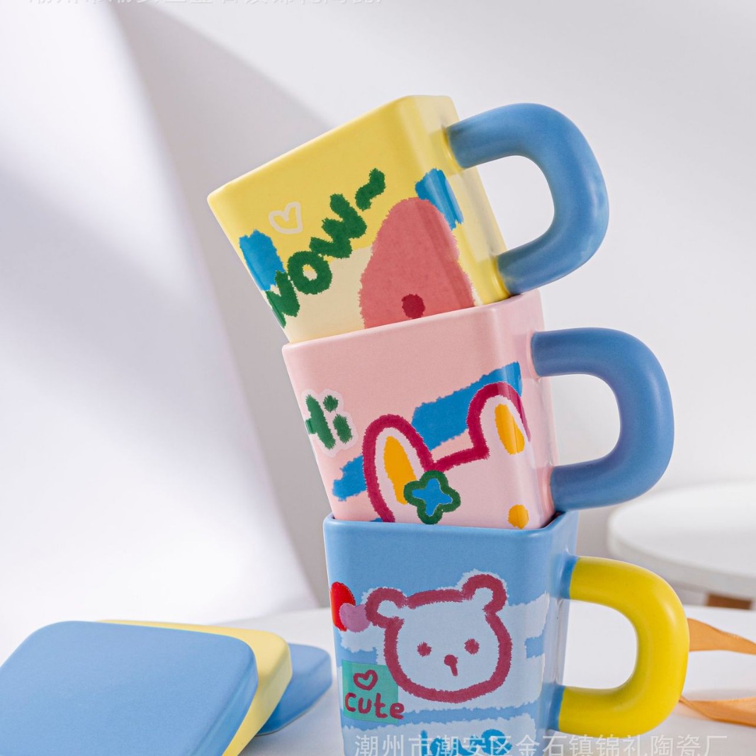 Taza de Cerámica Estilo Dopamina, Colores de Alta Apariencia, Resistente a Alta Temperatura, Taza Creativa para Hogar