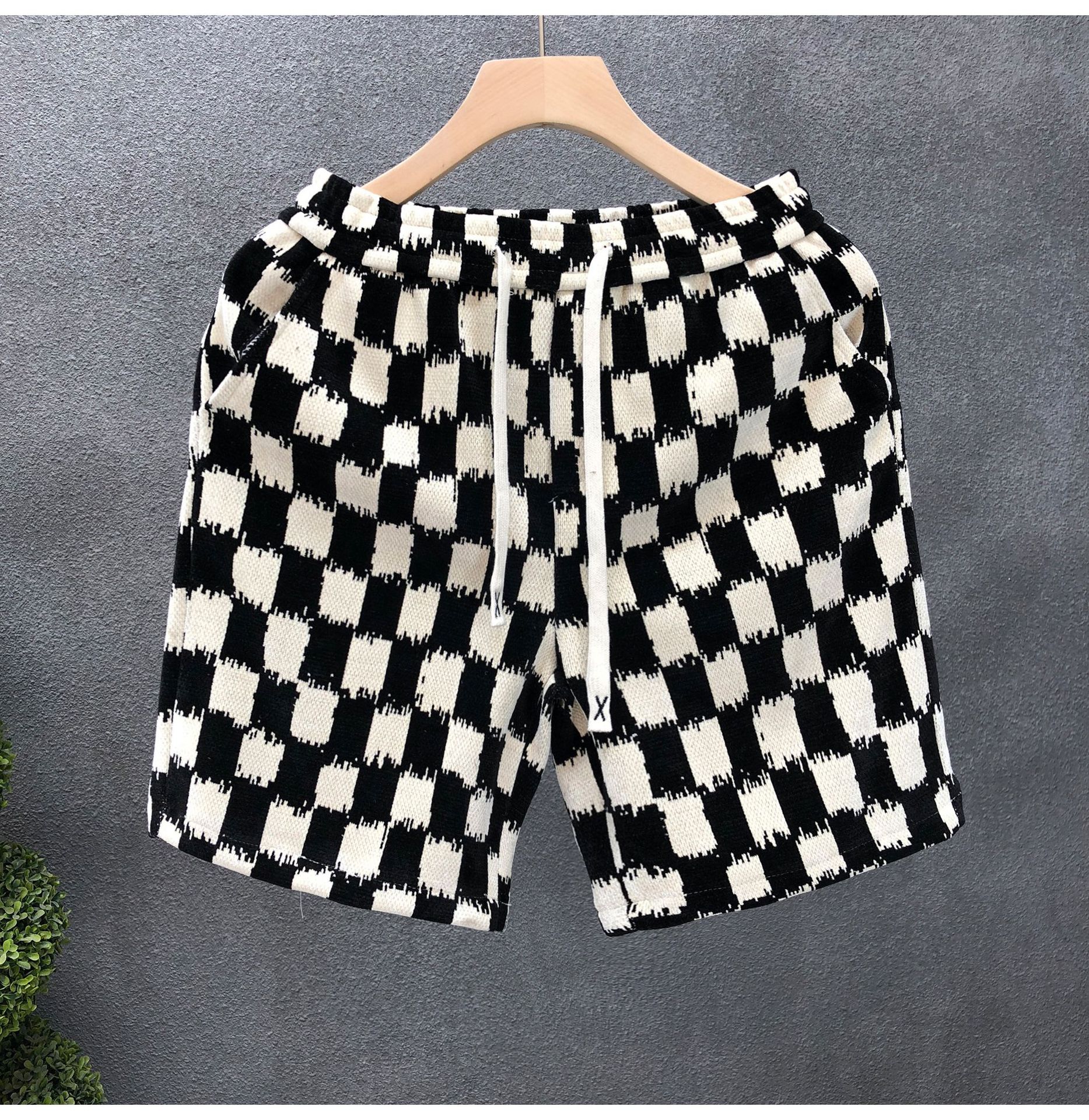 Unisex High Street Fashion Retro Checkerboard Print Summer Shorts Loose Fit Straight Leg 5-Pocket Casual Shorts_viptrois.com