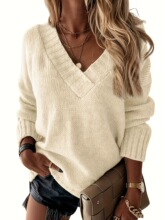 N 12916 V-neck Long Sleeve Sweater ��ɫë�� �羳ŷ������