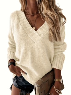 N 12916 V-neck Long Sleeve Sweater ��ɫë�� �羳�W�����R