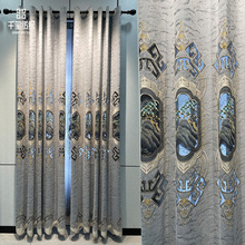 厂家批发绣花山水小镂空新中式雪尼尔窗帘布客厅阳台窗帘高遮光
