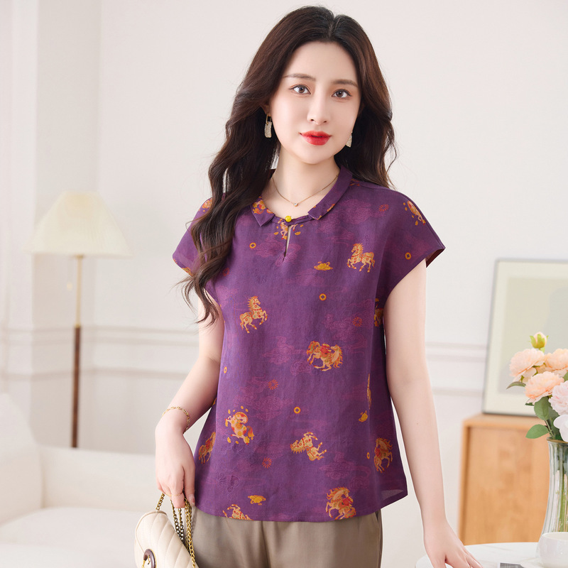 Silk Xiangyunsha Women's 2026 New Summer Doll Collar Jacquard Fashion Versatile Mulberry Silk Blouse Top Silk Xiangyunsha Women's 2026 New Summer Doll Collar Jacquard Fashion Versatile Mulberry Silk Blouse Top