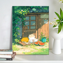 夏日躺平油画diy填充手绘画画填色自己涂画治愈系手工数字油彩画