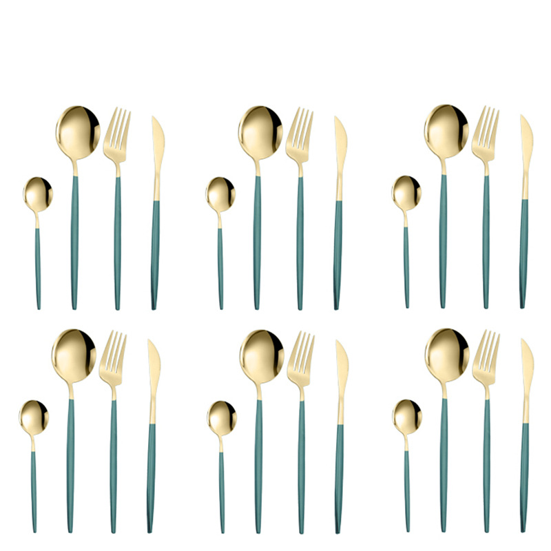 Amazon transfronterizo vajilla de acero inoxidable conjunto de 24 piezas portugués occidental cuchillo de carne, tenedor y cuchara traje de boda conjunto LOGO