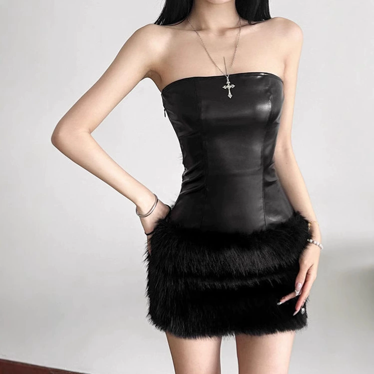 Трансграничная европейская и американская пушистая юбка с узкими кожаными юбками с высокой талией